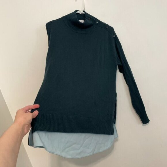 NEW NWT ANN TAYLOR Mixed Media Mock Neck Sweater Teal Green Blue Layered Twofer - Picture 10 of 14